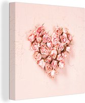 Tableau Toile Coeur - Fleurs - Rose - 20x20 cm - Décoration murale
