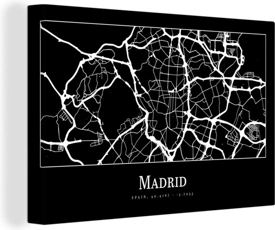 Peinture sur toile Madrid - Carte - Carte - Plan de la ville - 90x60 cm - Décoration murale