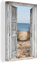 Doorkijk schilderij - Duin - Strand - Zee - Deuren - Zand - Canvas doorkijk - Schilderij doorkijk - Wanddecoratie - 40x60 cm