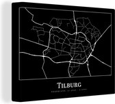Canvas Schilderij Stadskaart - Tilburg - Plattegrond - Kaart - 80x60 cm - Wanddecoratie