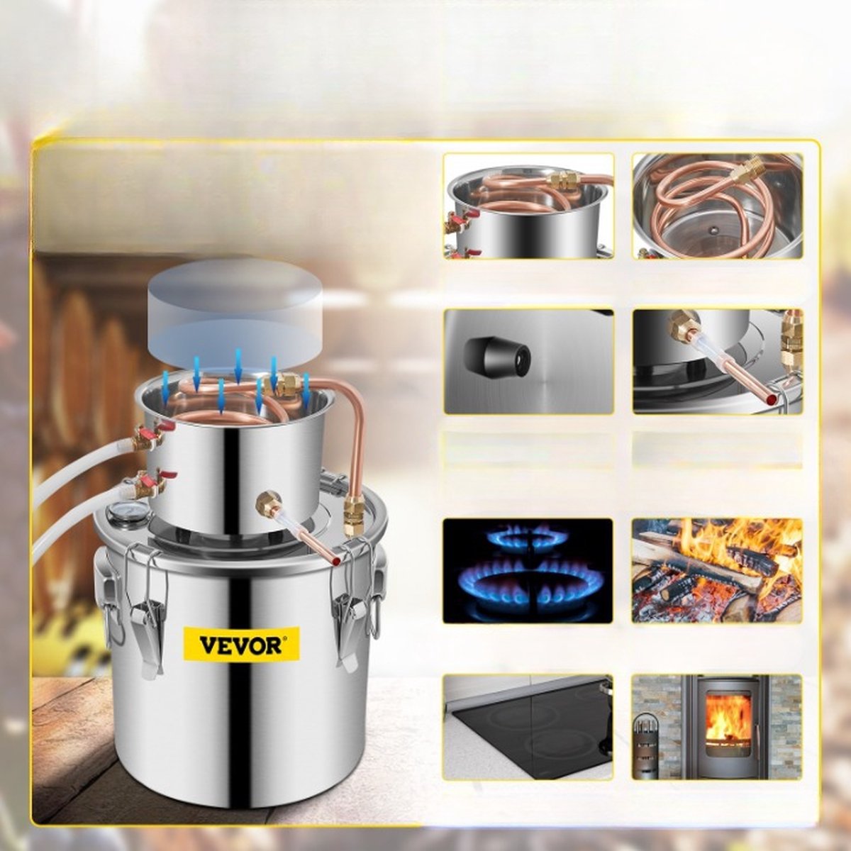 Kit Distillation Huiles Essentielles VEVOR 28 Pièces - 2000ml Verre Borosilicate 3.3 Avec Plaque Chauffante 1000W