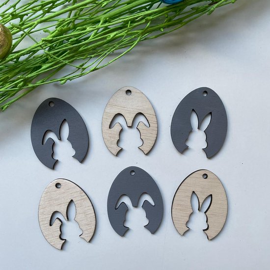 Design407 – Paashangers Uitgesneden Eitjes Grijs – Pasen – Paastak – Easter – Vrolijk Pasen – Hout – Houten Decoratie – Versiering – Ei – Paasei -…