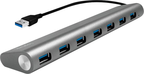 logilink usb 3.0 hub 7-port aluminium behuizing grijs