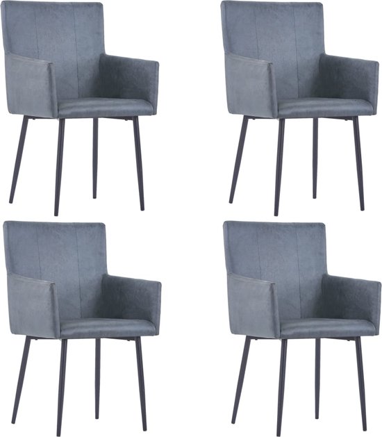 Merax Set van 4 Scandinavische Vintage Eetkamerstoelen - Grijze Kunstsuède Stoelen met