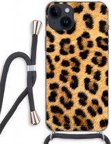 Case Company® - Hoesje met koord geschikt voor iPhone 14 Plus hoesje met Koord - Luipaard - Telefoonhoesje met Zwart Koord - Extra Bescherming aan alle Kanten en Over de Schermrand