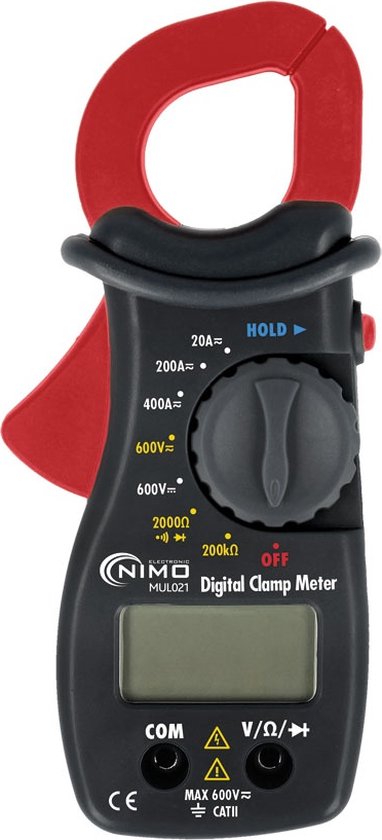 Nimo - Amperetang - MUL021 - Clamp meter - incl. batterijen en meetsnoeren voor spanning- en weerstandmeting