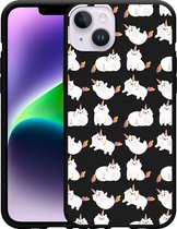 Geschikt voor Apple iPhone 14 Plus Hoesje Zwart Unicorn Cat - Designed by Cazy