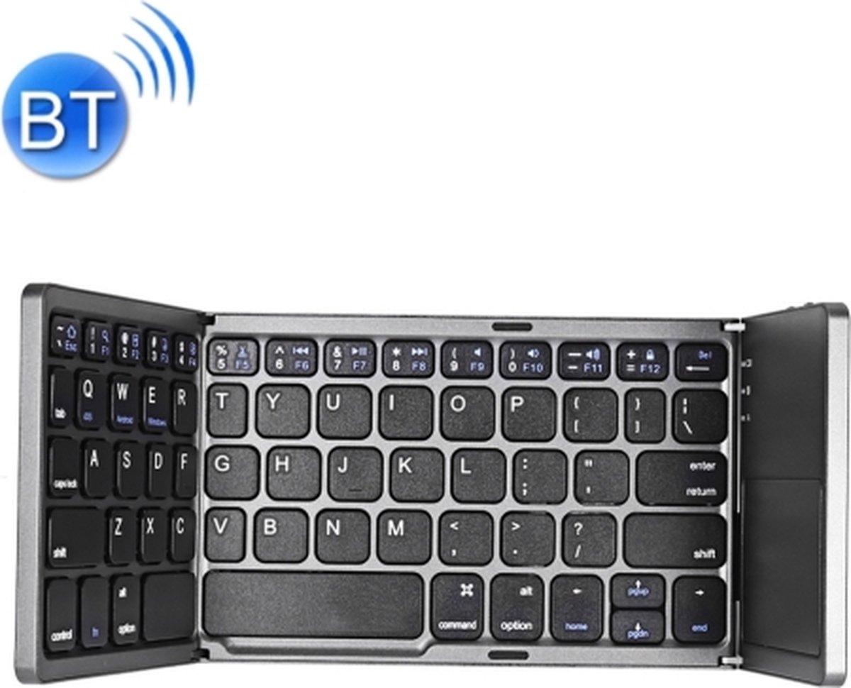B033 Oplaadbaar 3-voudig 64-toetsen Bluetooth draadloos toetsenbord met touchpad (zwart)