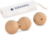 Ensemble de massage en liège 2 pièces Navaris - Contient une boule cacahuète et une boule de massage - Rouleaux en liège pour le dos et les muscles - Pour l'auto-massage des muscles et des fascias