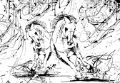 Fotobehang - Vlies Behang - Schets van Paarden - Kunst - 368 x 254 cm
