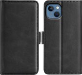 iPhone 14 Hoesje - MobyDefend Luxe Wallet Book Case (Sluiting Zijkant) - Zwart - GSM Hoesje - Telefoonhoesje Geschikt Voor iPhone 14