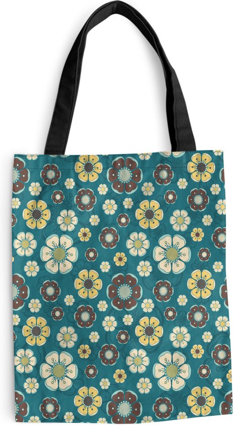 Sac Bandoulière - Sac De Plage - Shopper Retro - Fleurs - Motifs - Blauw - 40x50 cm - Sac Coton