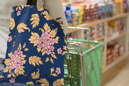 MuchoWow® Sac bandoulière - Sac de plage - Big Shopper - Sac shopping - Fleur - Feuilles - Rose - Or - Motifs - 40x50 cm - Sac en coton