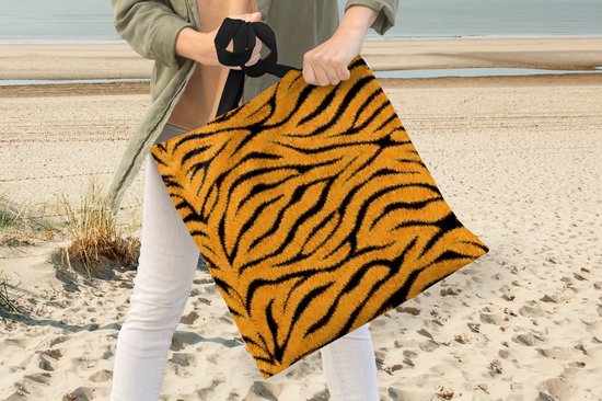 Sac Bandoulière - Sac De Plage - Shopper Imprimé Tigre - Oranje - Zwart - 45x45 cm - Sac Coton