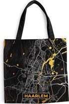 MuchoWow® Schoudertas - Strandtas - Big Shopper - Boodschappentas - Plattegrond - Haarlem - Goud - Zwart - 45x45 cm - Katoenen tas - Stadskaart