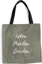 MuchoWow® Schoudertas - Strandtas - Big Shopper - Boodschappentas - Quotes - Spreuken - Koken. proosten. genieten - Drinken - Eten - 45x45 cm - Katoenen tas