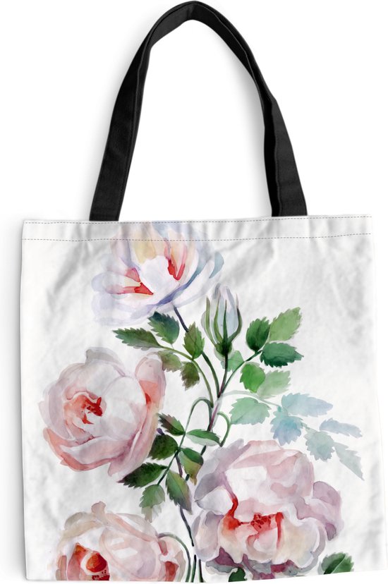Sac Bandoulière - Sac Plage - Shopper Aquarelle - Roses - Fleurs - 40x40 cm - Sac Coton