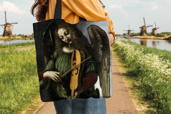 MuchoWow® Schoudertas - Strandtas - Big Shopper - Boodschappentas - An angel in green with a vielle - Leonardo da Vinci - 45x45 cm - Katoenen tas