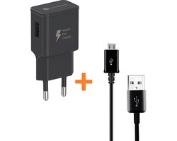 USB Oplader - Snellader met Micro USB Kabel 1 Meter geschikt voor: Samsung Galaxy S4 S5 S6 S7 Edge Plus / A3 A5 A6 / Note 4 / Xcover 4 / 4s - Oplaadkabel en Adapter - zwart