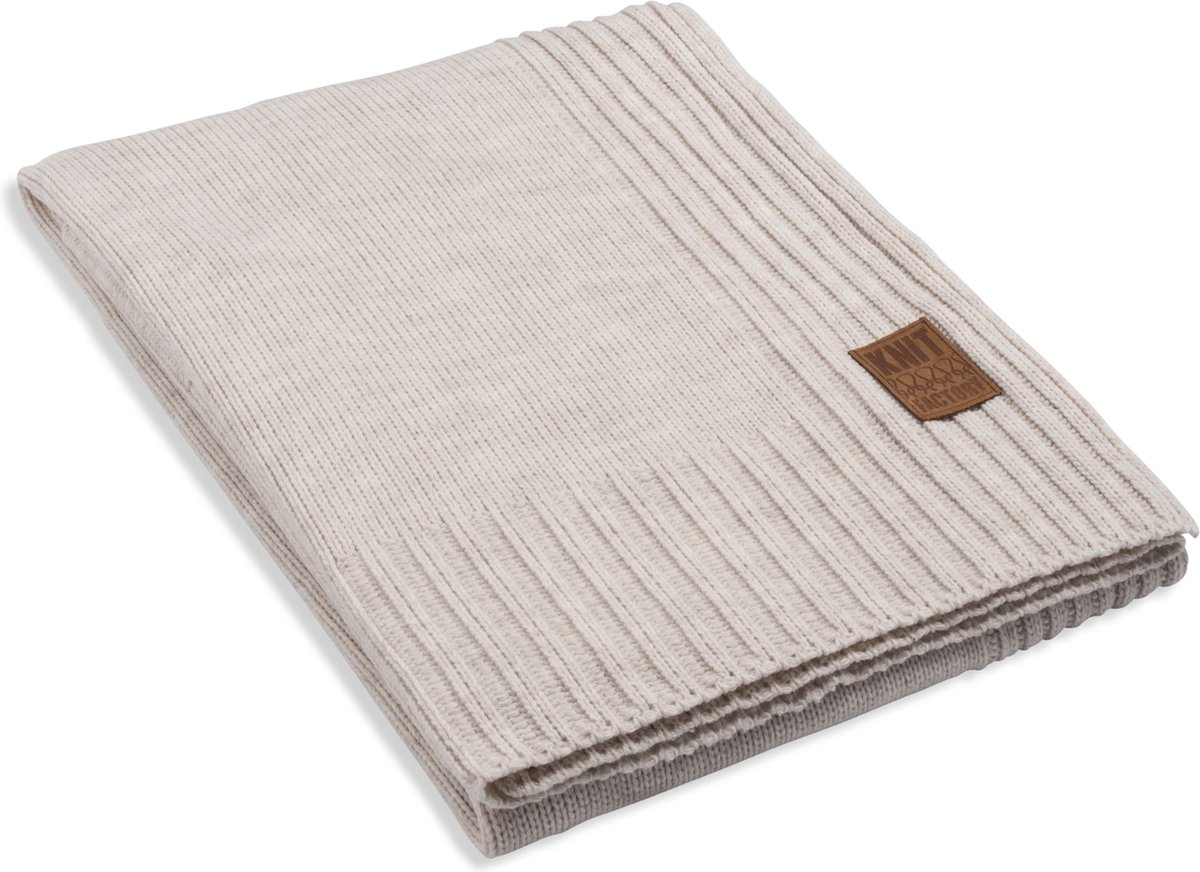 Knit Factory Uni Gebreid Plaid - Woondeken - plaid - Wollen deken - Kleed - Beige - 160x130 cm
