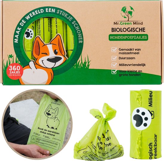 m. Sacs à déjections canines Green Mind 360 pièces - Sacs à crottes pour chien - Biodégradables - Chien