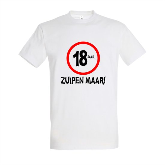 18 Jaar Verjaardag Cadeau - T-shirt 18 jaar zuipen maar | L | Wit