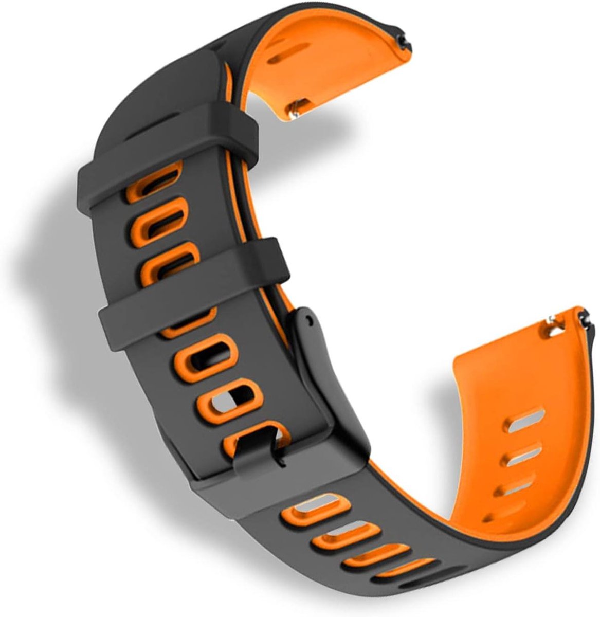 Allecto plus - Siliconen horlogebandje 20mm - Waterdicht en comfortabel - Sportieve armband - Zwart-oranje - Dames en heren.