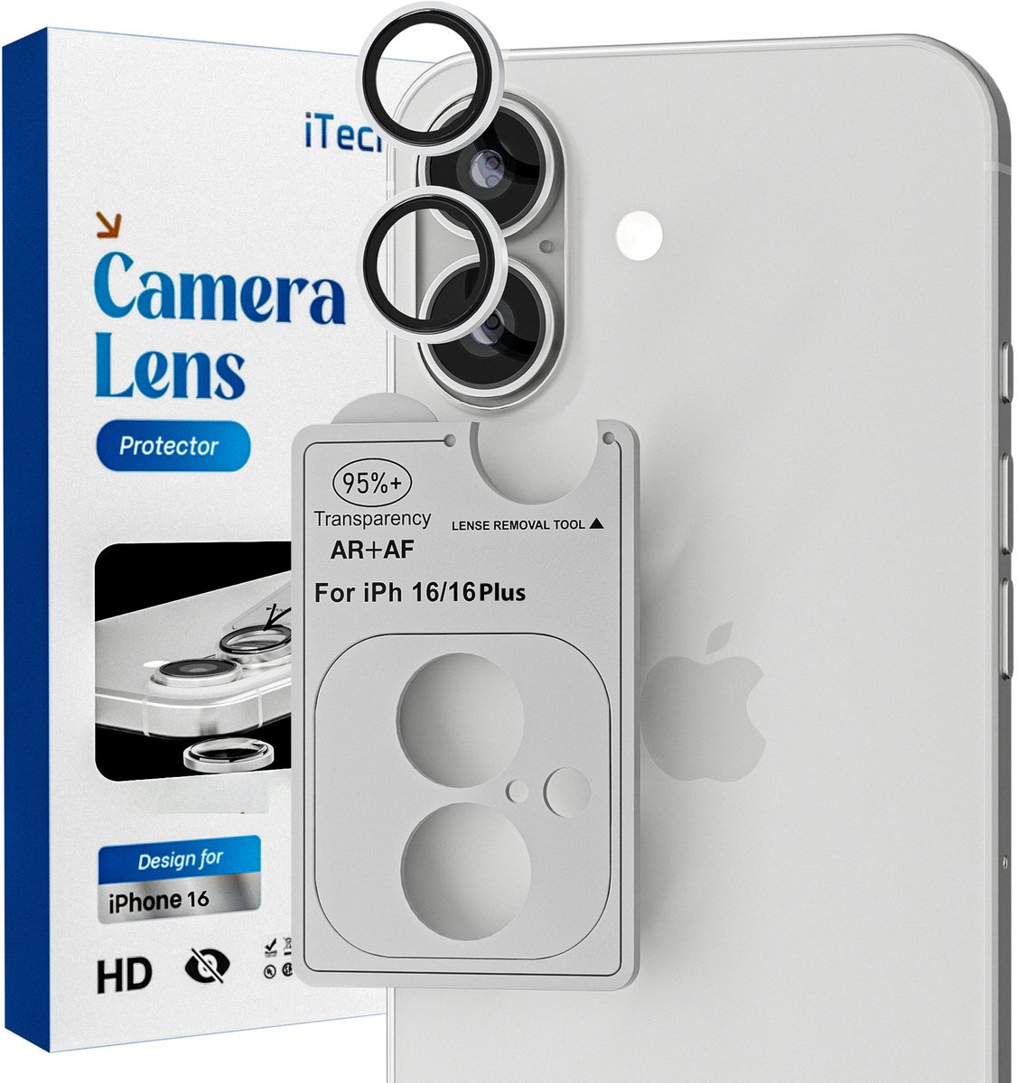 Camera Lens Screen Protector - Geschikt voor iPhone 16/16 Plus - 9H Bescherming - Wit Zilver