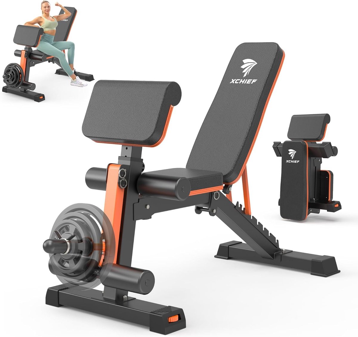 Verstelbare halterbank 1000 lbs met beenverlenging en Preacher Curl Pad voor thuisgym