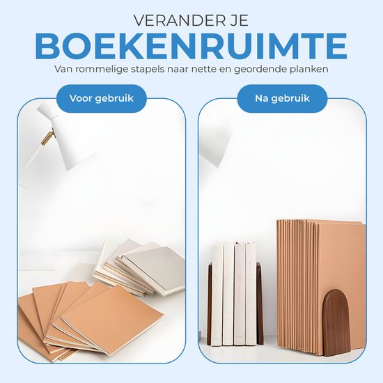 Serre-livres NovaWare® - 4 pièces - Serre-livres - Organisateur d'étagère - Porte-livres - Étagère à livres - Serre-livres - Bois de noyer