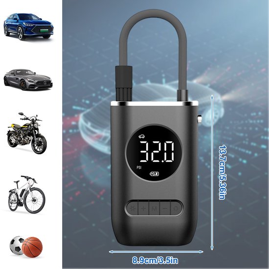 Ynkkvre - Elektrische Luchtpomp 150 PSI - 4x Sneller - Met Digitaal Banden Spanningsmeter - LED Lamp - 4 Modi Accu Compressor voor Fiets Auto Motor en Ballen — afbeelding 3