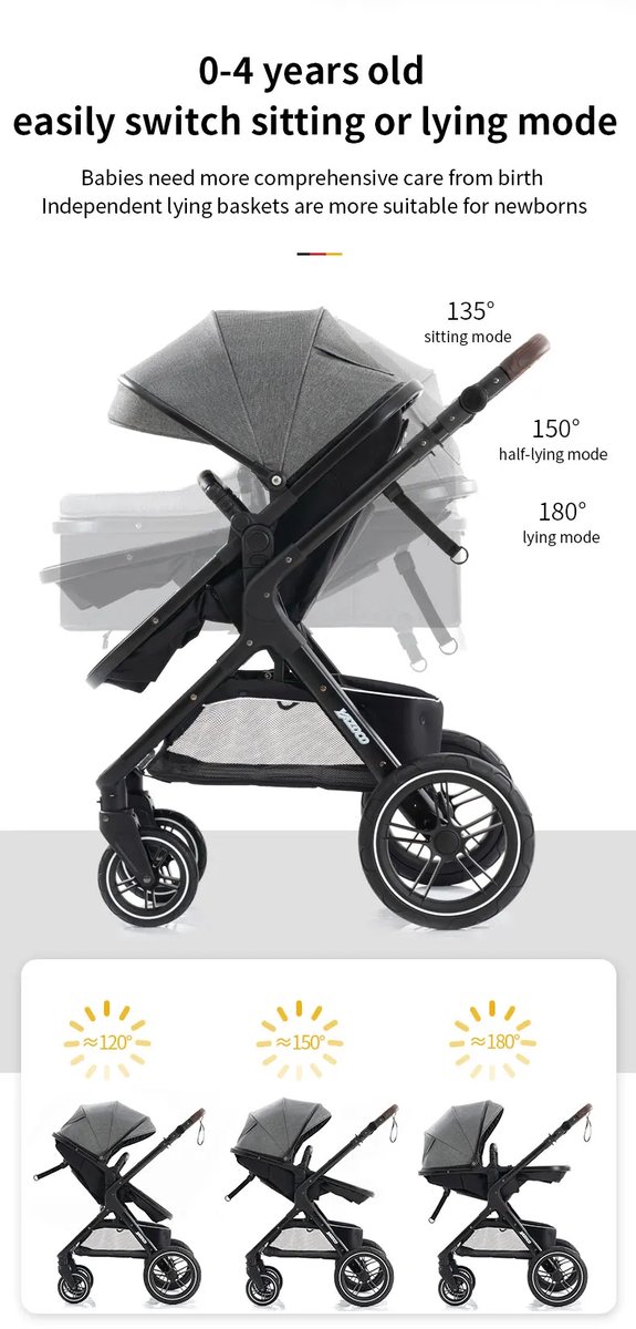Buggy 3 in 1 Draagbare Kinderwagen Opvouwbaar Aluminium Frame - afbeelding 3
