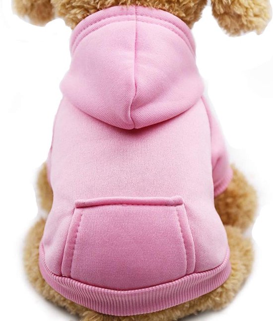 Roze hoodie met kangoeroezakje op de voorkant.