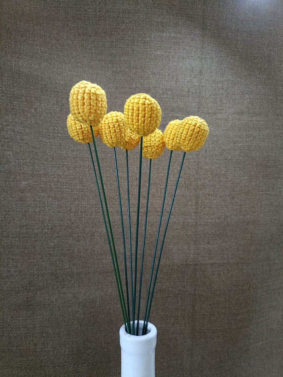 Knuffelsenzo - Craspedia, gele bol bloem - Gehaakt - Kunstbloem - Handgemaakt - Per stuk