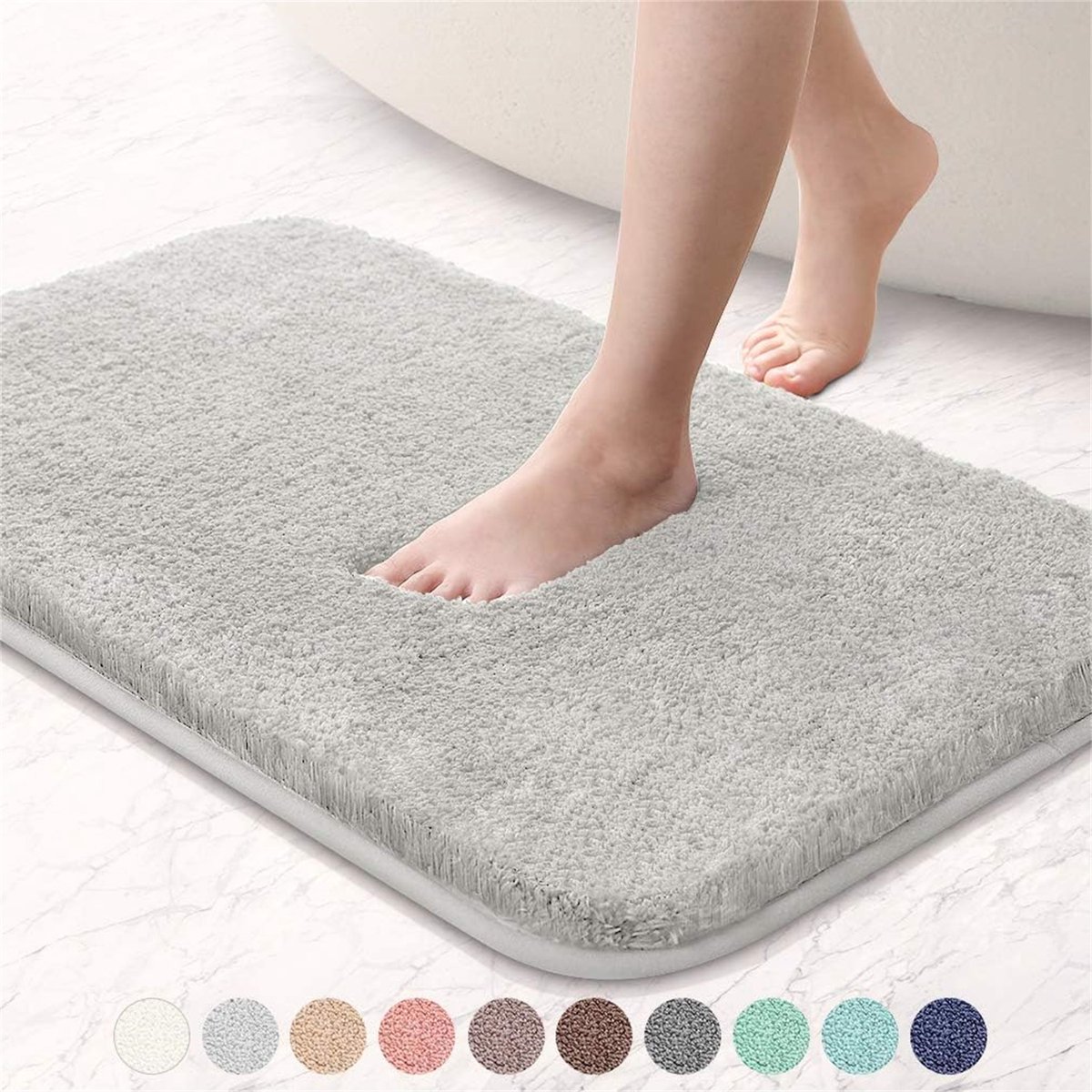 Peysaitr - Badmat TPR Antislip - Hoogpolig Dikke Tapijt - Absorberende Badmat - Badkamermat - machinewasbaar - lichtgrijs - 50x80cm - 1 stuk