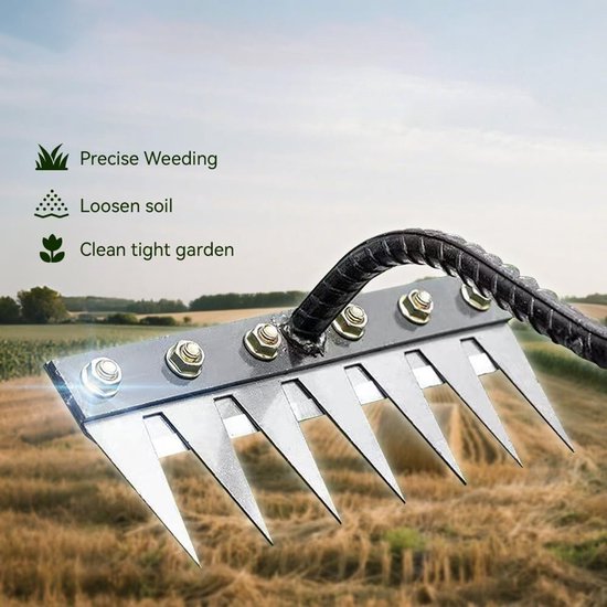 Tuinhark - Gazonverticuteermachine - Multifunctionele stalen hark - Afneembare onkruidhark - Onkruidgereedschap - 7 tanden - Geschikt voor het losmaken van de grond, het bewerken van landbouwgrond, tuinieren en wieden - Zilver van Merkloos	 — afbeelding 3