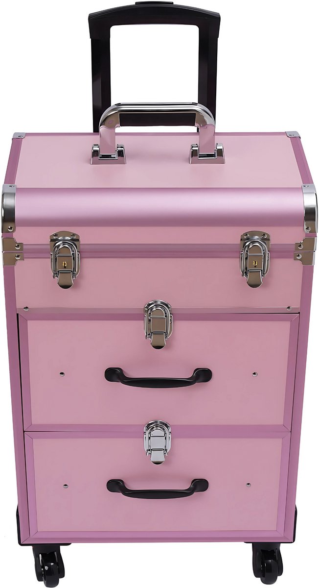 Make-up Trolley - Make up koffer - Kappers koffer - Beautycase - met 3 Lagen - Voor Visagisten, Nagelstylisten - Roze