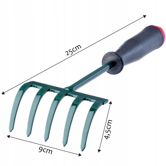 KADAX Hark, kleine hark met steel, bladbezem van metaal, bladhark voor tuin, bloembed, gazonhark, tuingereedschap, hooikoork, tuinhark, groen (25 cm, 5 tanden) van Merkloos	 — afbeelding 4