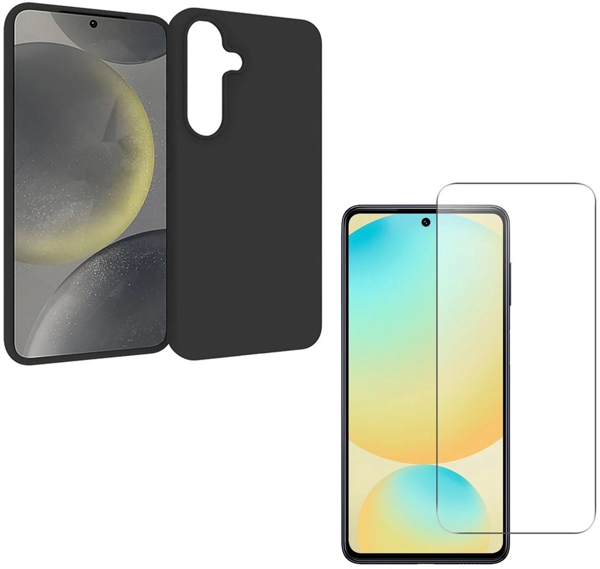 Soft Back Cover Hoesje Geschikt voor: Samsung Galaxy S25 Silicone Zwart + 2x Tempered Glass Screenprotector - ZT Accessoires
