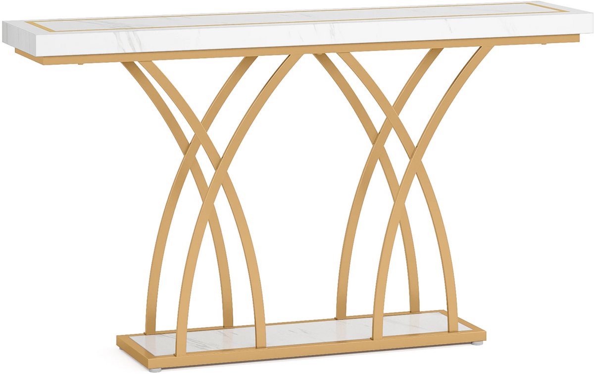 Happiq Wandtafel -Haltafel - Dressiortafel - Bijzettafel - Sidetable - Modern - Kunstmarmer, goud