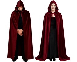 Joya Party® Luxe Mantel Volwassenen Met Capuchon 170 cm | Kostuum voor Carnaval Halloween | Donker Rode Cape Vampier | Verkleedkleren Volwassenen | Dames en Heren | Donker Rood | 170 cm lang