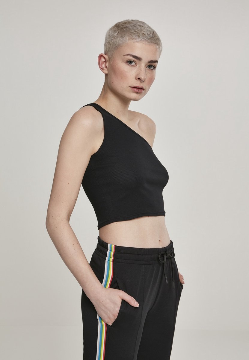 Urban Classics Cropped Asymmetric Dames Top – L Zwart