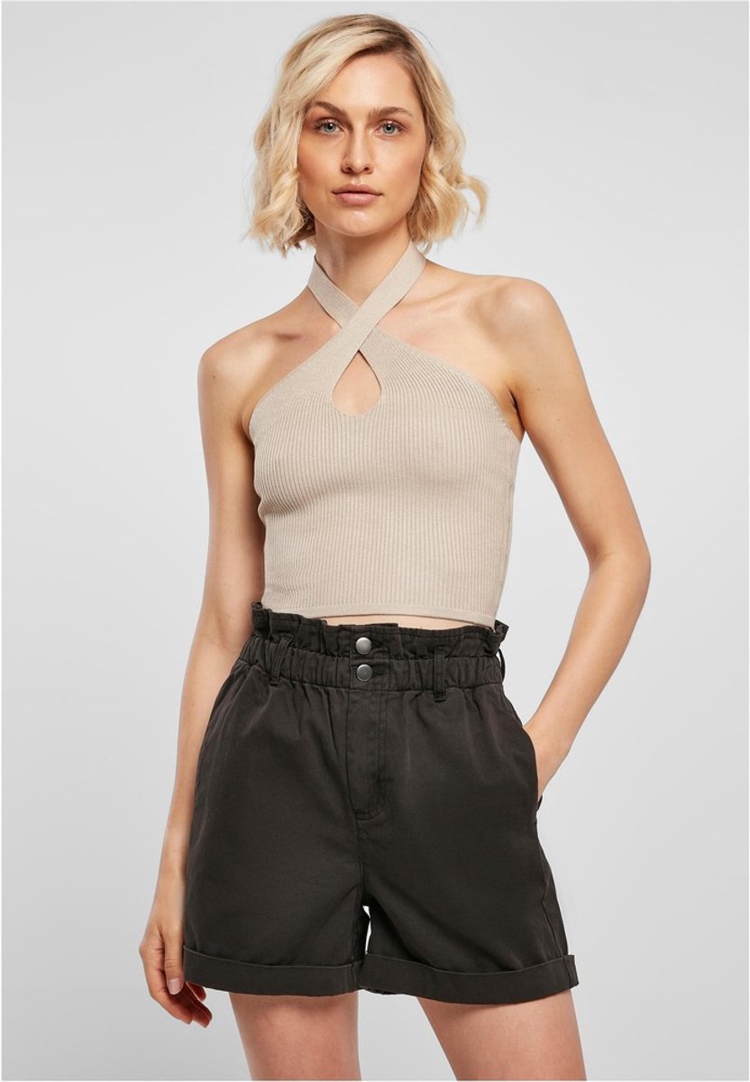 Urban Classics Rib Knit Crossed Neckholder Crop top 5XL Beige