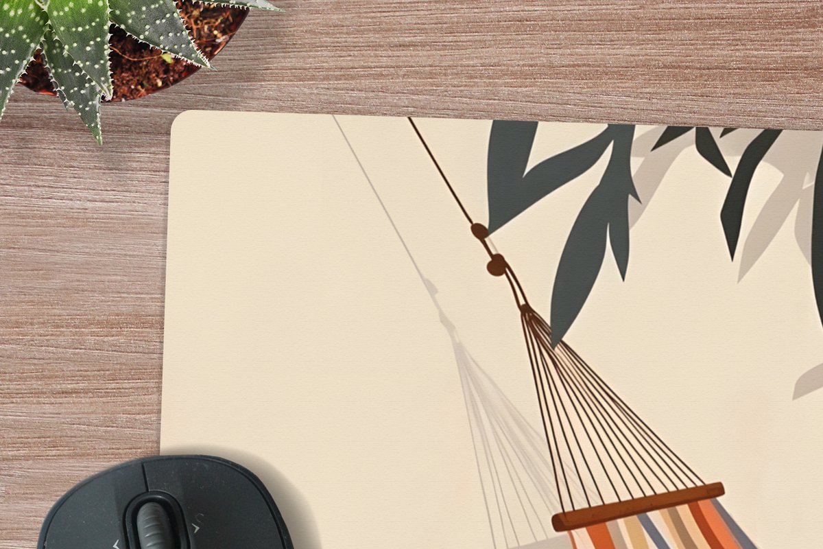 Muismat XXL 80x60 cm - Bureau onderlegger - Bureau mat Hangmat - Kleurrijk - Bladeren - Schaduw - Bureaumat - Gaming mousepad xl - Bureaulegger groot - Computer deskmat
