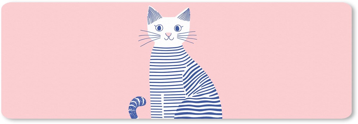 Muismat XXL 90x30 cm - Bureau onderlegger - Bureau mat Kat - Illustratie - Minimalistisch - Roze - Bureaumat - Gaming mousepad xl - Bureaulegger groot - Computer deskmat