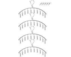4 stuks roestvrijstalen wasrek kleerhanger met 10 clips – winddicht droogrek voor sokken, babykleding, ondergoed, handdoeken en meer