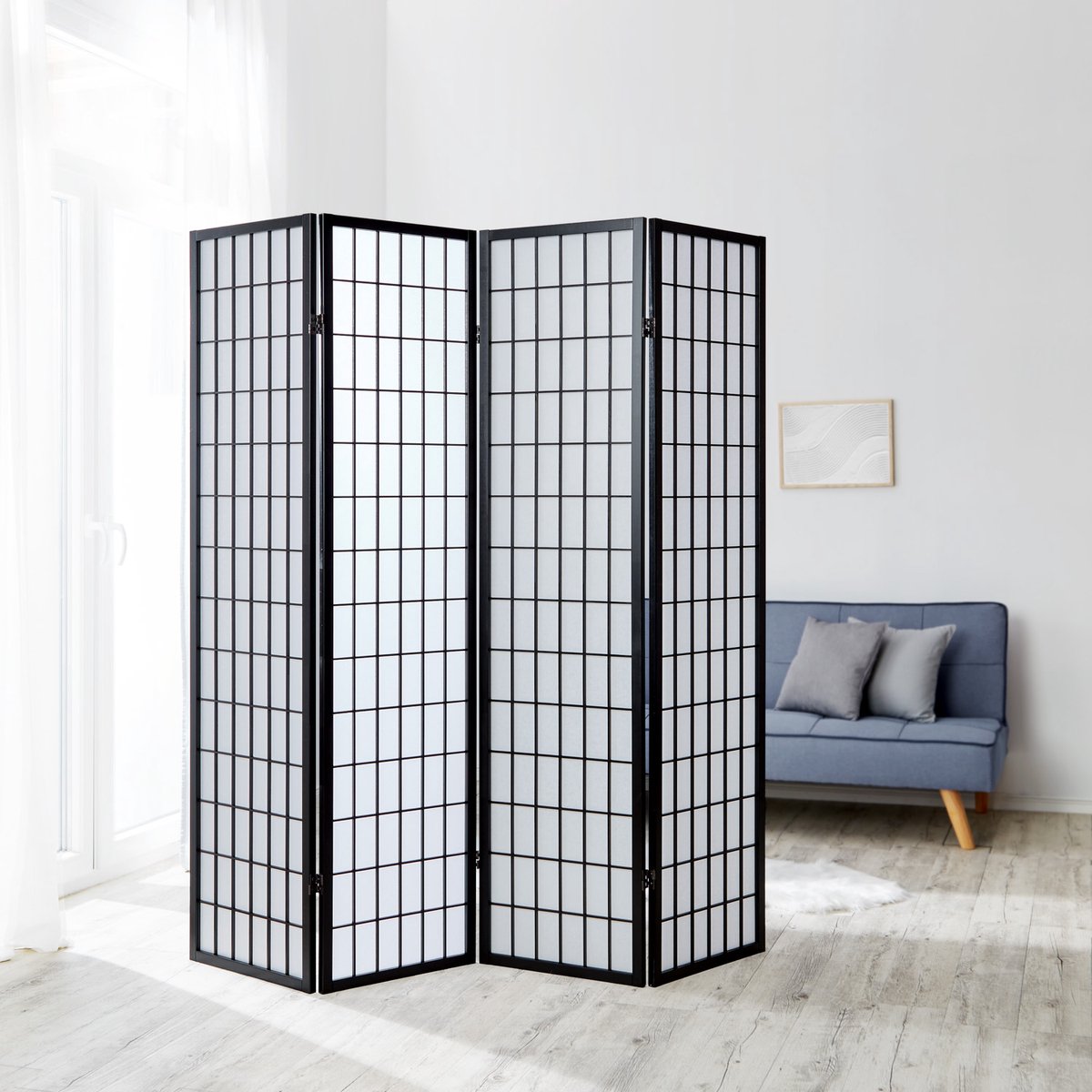 Homestyle4u Kamerscherm - 176x175 cm - Zwart - 4-delig - Shoji