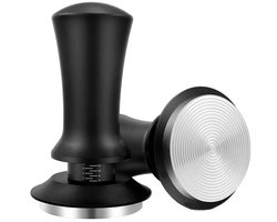 Koffietamper - M - 53 mm diameter - 99 mm lengte - gegradueerd - instelbare drukverdeler - constante krachttamper - gebalanceerde constante krachttamper - veerhandgreep - koffietamper met schroefdraad aan de onderkant