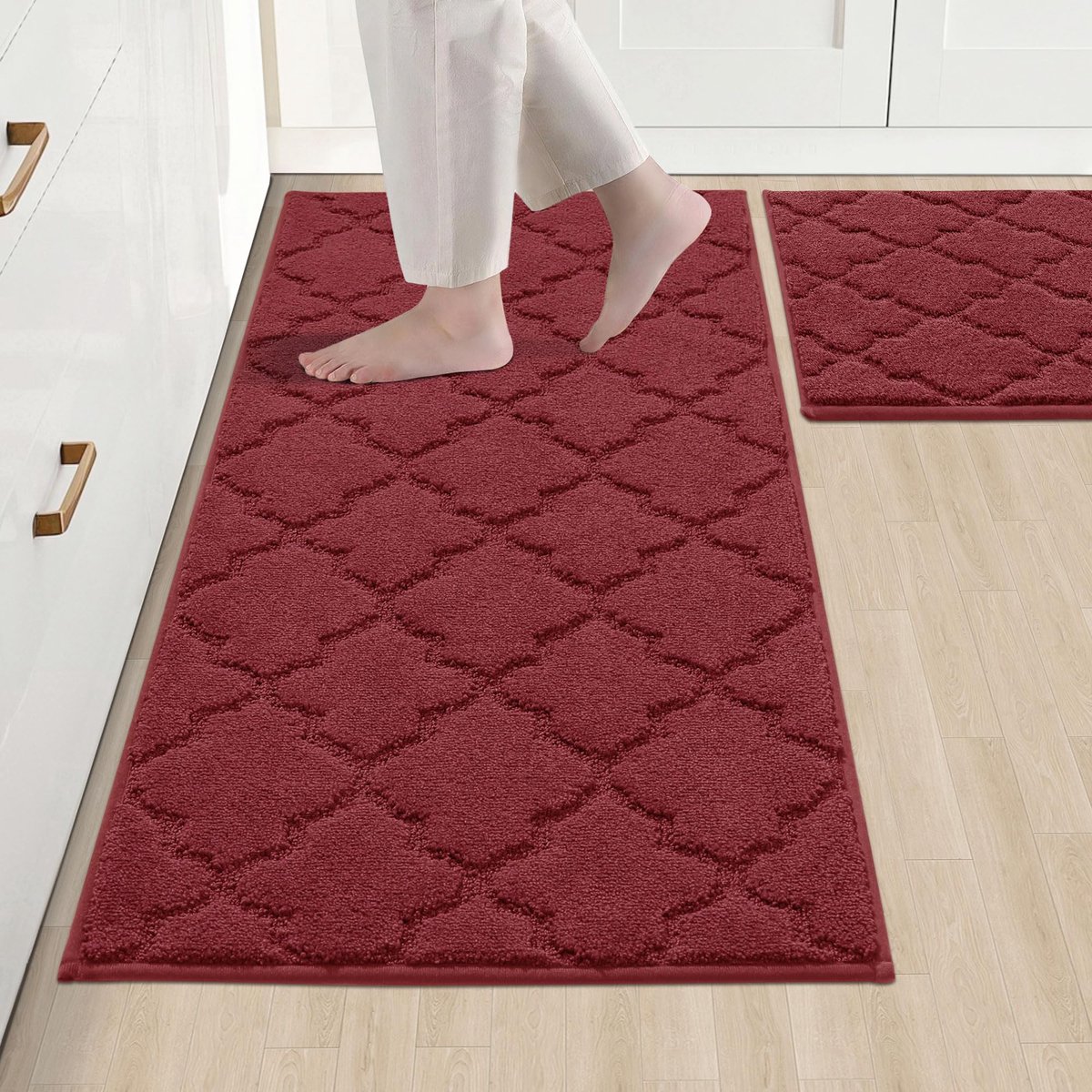 Keukentapijt - Set van 2 - Wijnrood - 50 x 75 cm + 50 x 120 cm