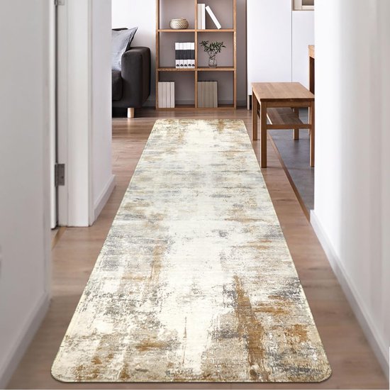 SHACOS Gangloper 80 x 300 cm antislip tapijtlopers voor hal, lange ruige hallloper, wasbaar verweerd vloertapijt, laagpolig, niet-pluizend vloerkleed voor de ingang, keuken